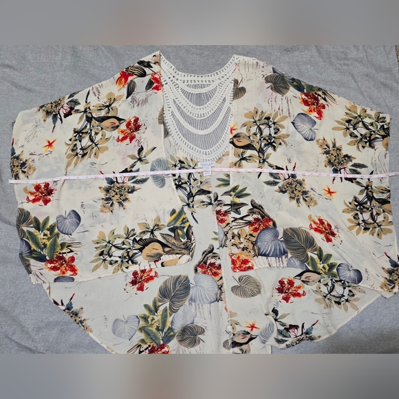 Rachel Zoe Tropical Print Crochet Lace Kimono Swim Coverup - Picture 9 of 10